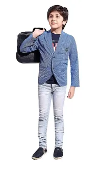 Trendy Blue Cotton Self Pattern Top with Blazer Set For Boys-thumb2