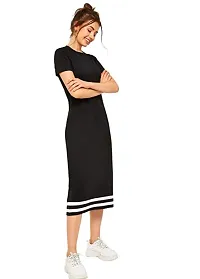 Elegant Black Cotton Blend Solid Bodycon Dress For Women-thumb2