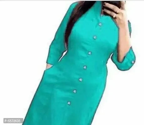 Turquoise Rayon Solid Kurtas For Women-thumb2