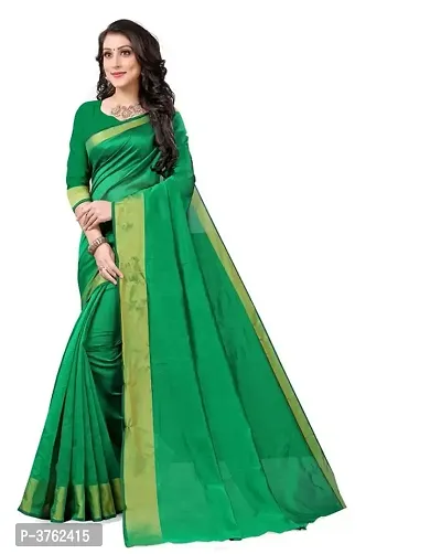 Stylish Cotton Silk Zari Border Saree With Blouse Piece-thumb2