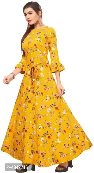 Floral Print Crepe Blend Stitched Anarkali Gown-thumb2