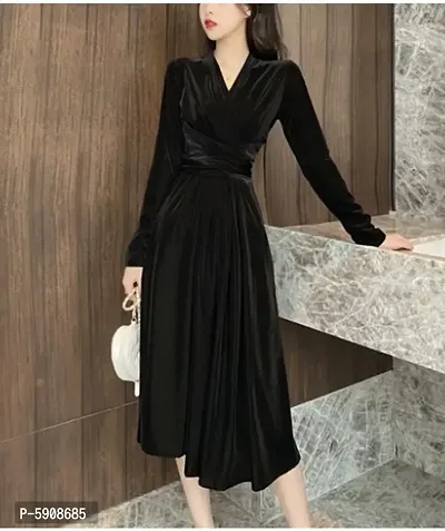 Womens Cross Neck Velvet Long Dress-thumb2