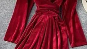 Long Solid Velvet Dress-thumb2