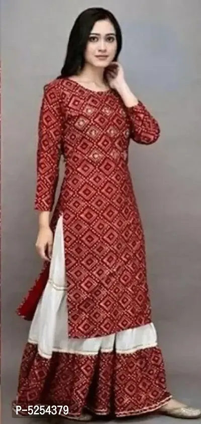 Stylish Red Rayon Printed Kurta Set For Women-thumb2