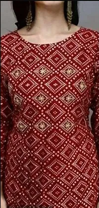 Stunning Red Rayon Printed Kurta with Cotton Skirt For Women-thumb2