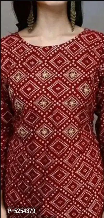 Stunning Red Rayon Printed Kurta with Cotton Skirt For Women-thumb3