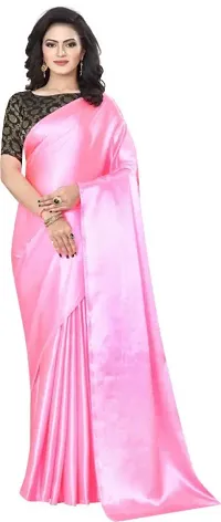 Solid Satin Saree With Jacquard Blouse (Pink)-thumb3