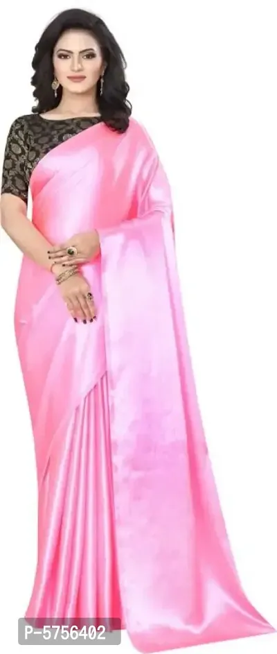 Solid Satin Saree With Jacquard Blouse (Pink)-thumb4