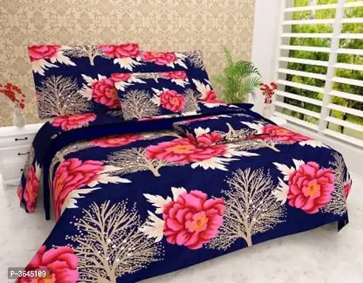 Polycotton  Printed Double Bed Bedsheet With 2 Pillow Covers-thumb3