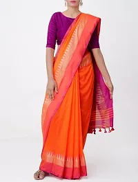 Stylish Multicolored Khadi Cotton Temple Border Saree with Blouse piece-thumb1