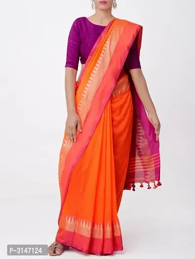 Stylish Multicolored Khadi Cotton Temple Border Saree with Blouse piece-thumb2