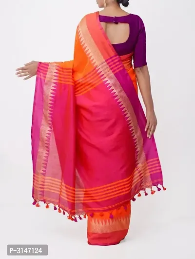 Stylish Multicolored Khadi Cotton Temple Border Saree with Blouse piece-thumb3