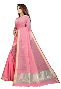Stylish Kota Doriya Cotton Pink Zari Border Saree With Blouse Piece-thumb1