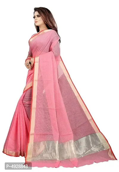 Stylish Kota Doriya Cotton Pink Zari Border Saree With Blouse Piece-thumb2