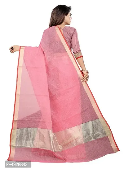 Stylish Kota Doriya Cotton Pink Zari Border Saree With Blouse Piece-thumb3
