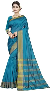 Stylish Cotton Silk Zari Border Saree With Blouse Piece-thumb1