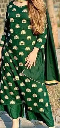 Alluring Green Rayon Printed Kurta with Palazzo And Chiffon Dupatta Set For Women-thumb2