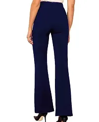 Stylish Navy Blue Poly Blend Solid Flat Front Bootcut Pants For Women-thumb1