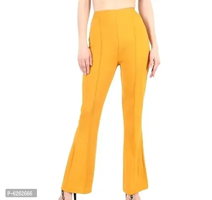 Stylish Yellow Poly Blend Solid Flat Front Bootcut Pants For Women