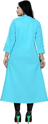 Turquoise Cotton Solid Kurtas For Women-thumb1