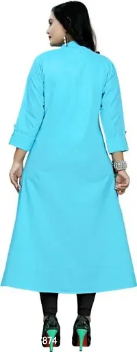 Turquoise Cotton Solid Kurtas For Women-thumb2