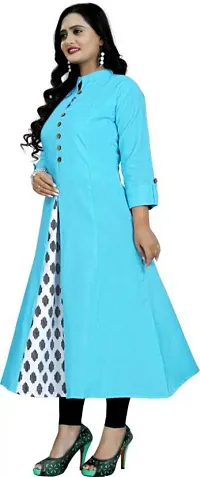 Turquoise Cotton Solid Kurtas For Women-thumb2