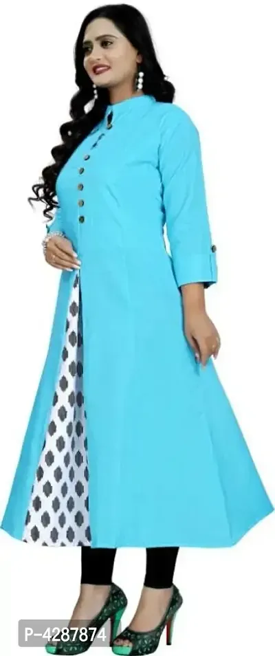 Turquoise Cotton Solid Kurtas For Women-thumb3