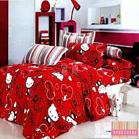 Red Cartoon Printed  Polycotton Bedsheet with 2 Pillow covers-thumb1