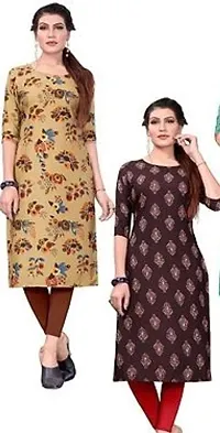 Womens Printed Full-Stitched Crepe Straight Kurti (Combo Pack Of 4)-thumb1