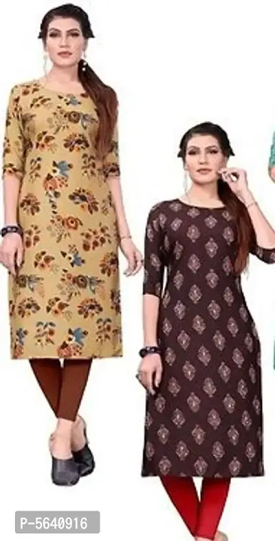 Womens Printed Full-Stitched Crepe Straight Kurti (Combo Pack Of 4)-thumb2