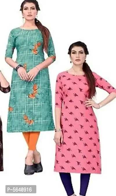 Womens Printed Full-Stitched Crepe Straight Kurti (Combo Pack Of 4)-thumb3