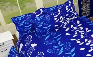 Blue Printed Polycotton Double Bedsheet With 2 Pillow Covers-thumb1