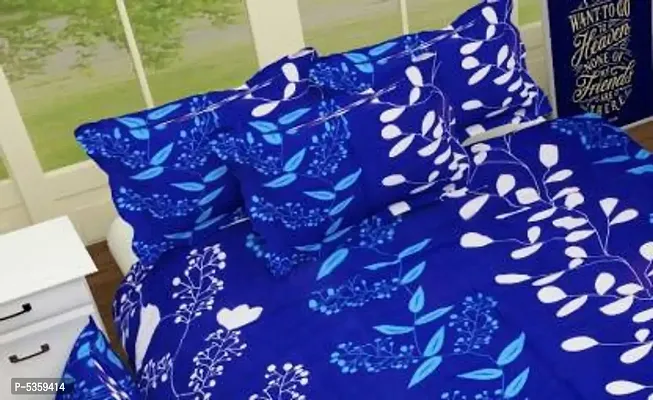 Blue Printed Polycotton Double Bedsheet With 2 Pillow Covers-thumb2