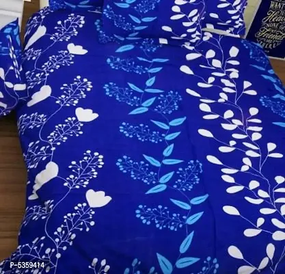 Blue Printed Polycotton Double Bedsheet With 2 Pillow Covers-thumb3
