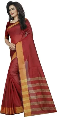 Womens Cotton Silk Zari Border Saree with blouse Piece-thumb1