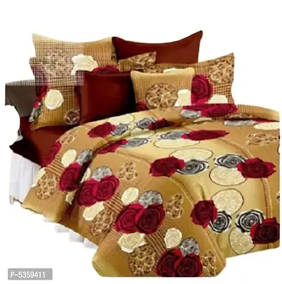 Polycotton Beige Double Bedsheet With Two Pillow Covers-thumb2