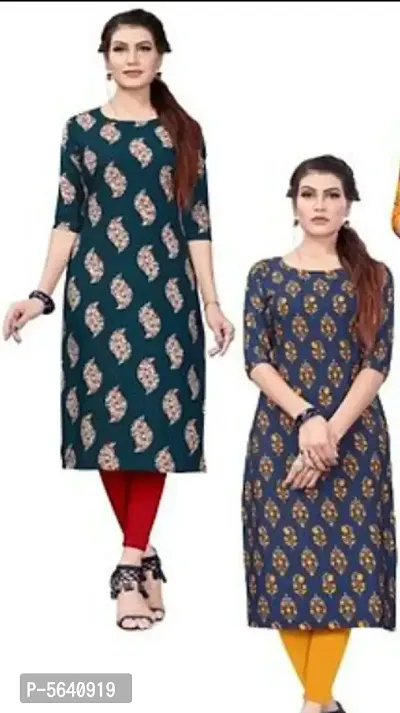 Womens Printed Full-Stitched Crepe Straight Kurti (Combo Pack Of 4)-thumb2