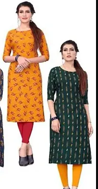 Womens Printed Full-Stitched Crepe Straight Kurti (Combo Pack Of 4)-thumb2