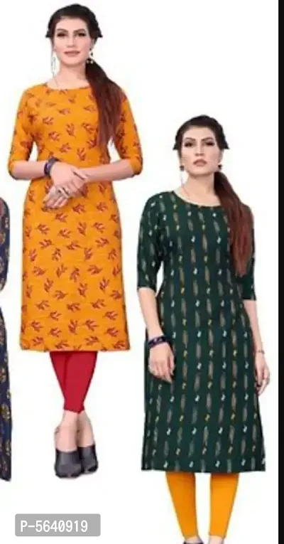 Womens Printed Full-Stitched Crepe Straight Kurti (Combo Pack Of 4)-thumb3