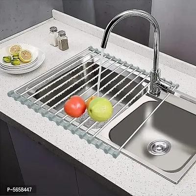 Drain Rack |Stainless Steel Foldable Roll-Up Over Sink Fruit Vegetable Utensils Drying Rack Dish Drainer Mat for Kitchen-thumb3