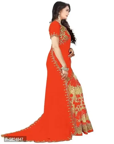 Orange Georgette Embroidered Sarees For Women-thumb5