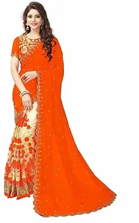 Orange Georgette Embroidered Sarees For Women-thumb2