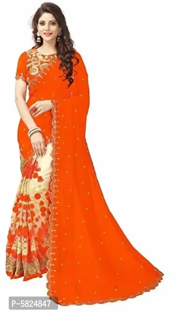 Orange Georgette Embroidered Sarees For Women-thumb3