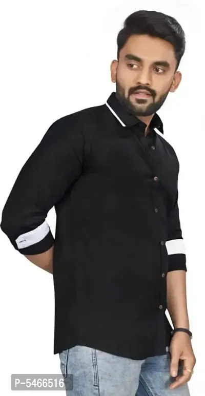 Black Cotton Solid Casual Shirts For Men-thumb4