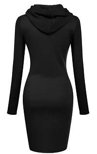 Women Solid Polycotton Black Hooded Front Pocket Dress-thumb1