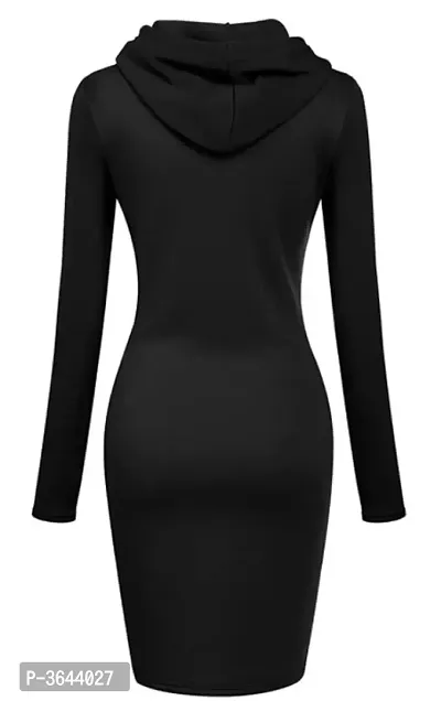 Women Solid Polycotton Black Hooded Front Pocket Dress-thumb2