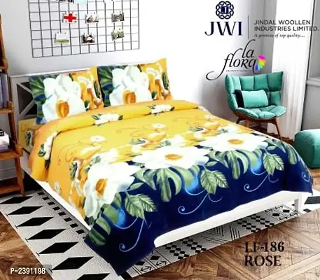 Multicolored Polycotton Flower Printed Double  Bedsheet With 2 Pillow covers-thumb4