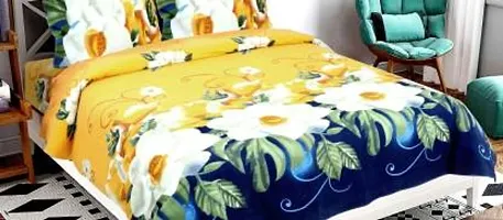 Multicolored Polycotton Flower Printed Double  Bedsheet With 2 Pillow covers-thumb1