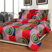 Beautiful Multicoloured Printed Polycotton Double Size 1 Bedsheet with 2 Pillowcovers-thumb1