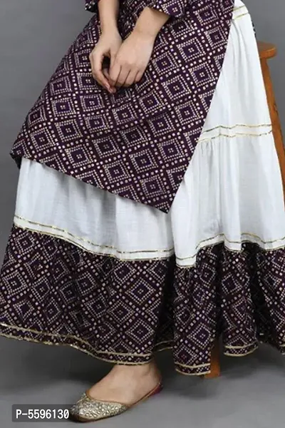 Stylish Rayon Printed Round Neck 3/4 Sleeves Kurta With Sharara Set For Women-thumb2